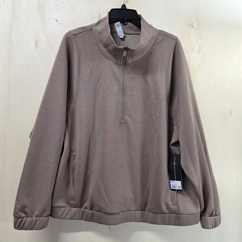 Velocity Softlite Urban Renewal Half Zip Pullover Taupe Brown Women 1X NWT